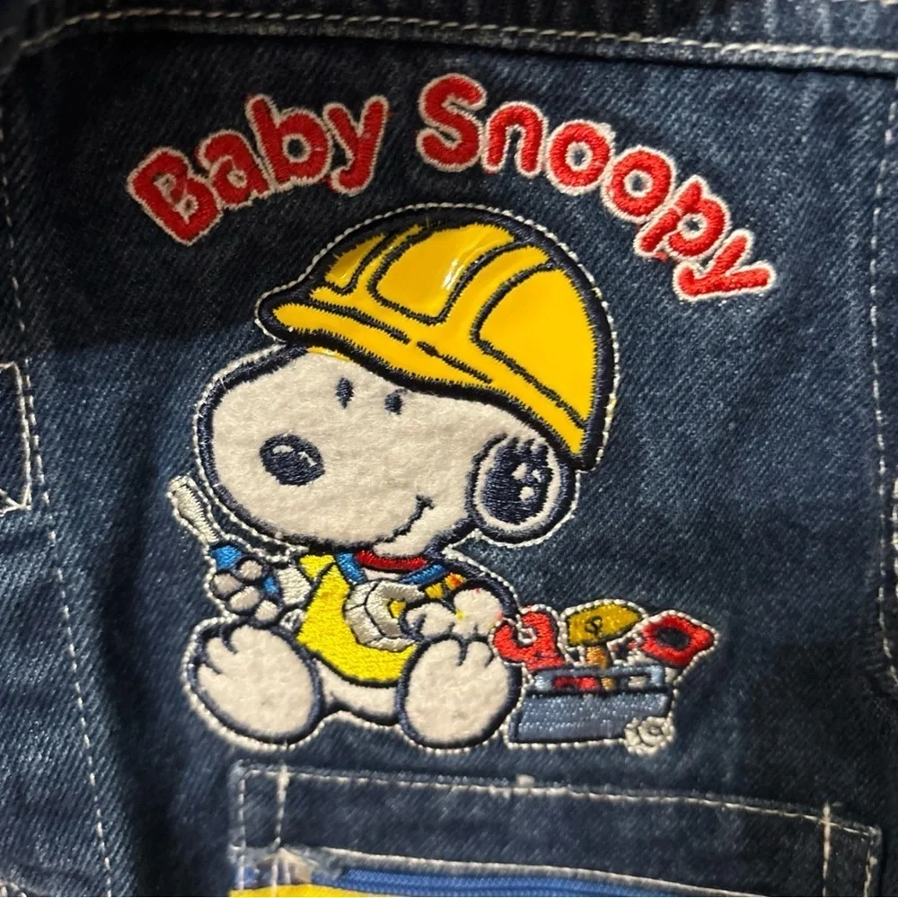 VINTAGE PRE OWNED PEANUTS BABY SNOOPY CONSTRUCTION DENIM JACKET 18 MONTHS